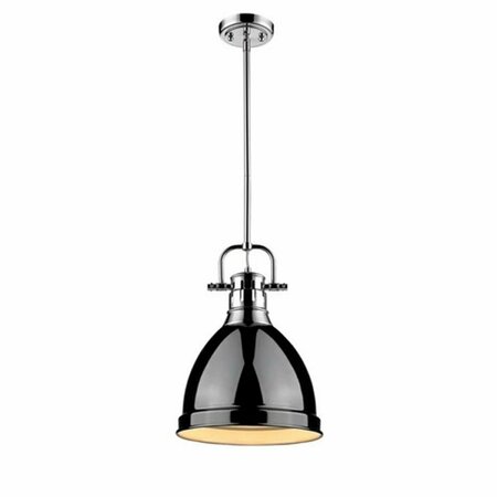 GOLDEN LIGHTING Duncan Small Pendant with Rod in Chrome with Black Shade 3604-S CH-BK
